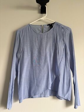 H&M Light Blue Long-Sleeve Draped Front Blouse